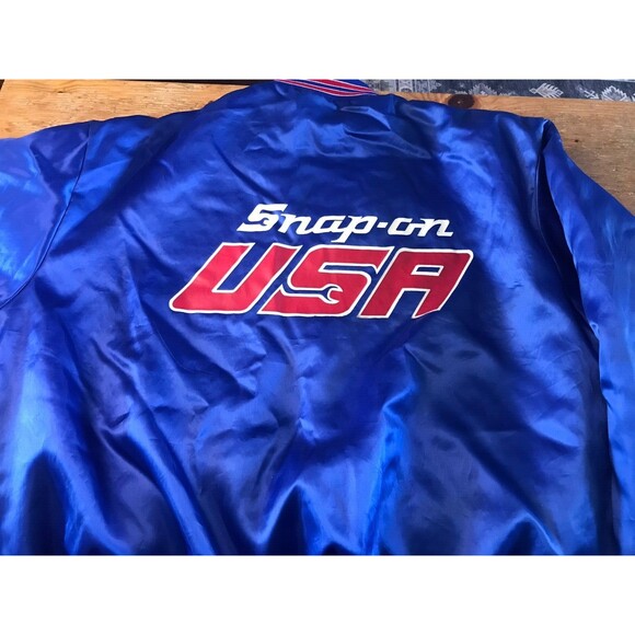 Vintage Snap-on Tools Jacket Blue Satin Snap Front XL Swingster Made In USA - Picture 2 of 14